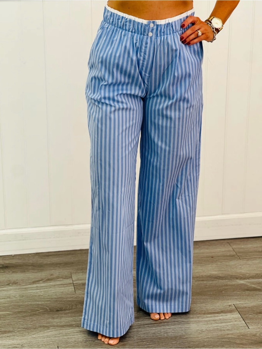 NWOT Active USA Blue & White Striped Wide-Leg Pajama Pants